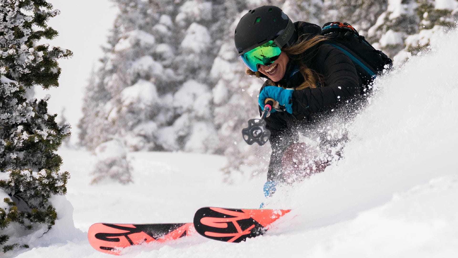 Skier in powder at Crystal