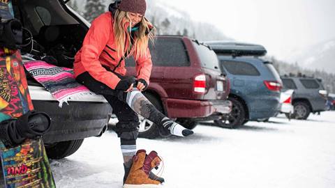 Getting ready to snowboard at Crystal