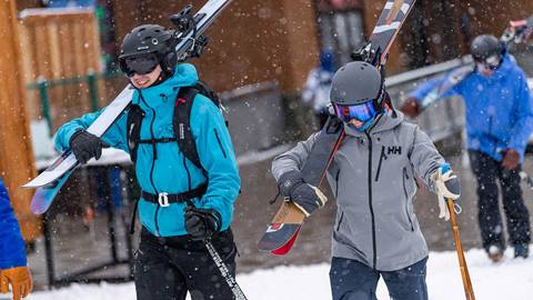 Skiers using demo equipment at Crystal