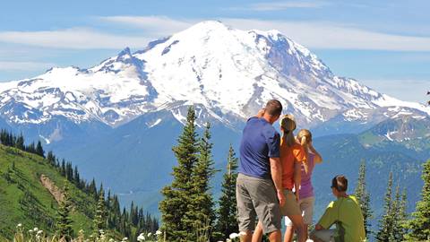 Family overlooking Mt. Rainier