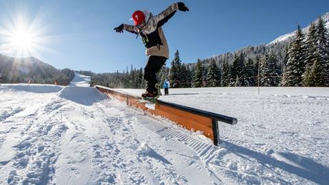 Snowboarder at Crystal Terrain Park